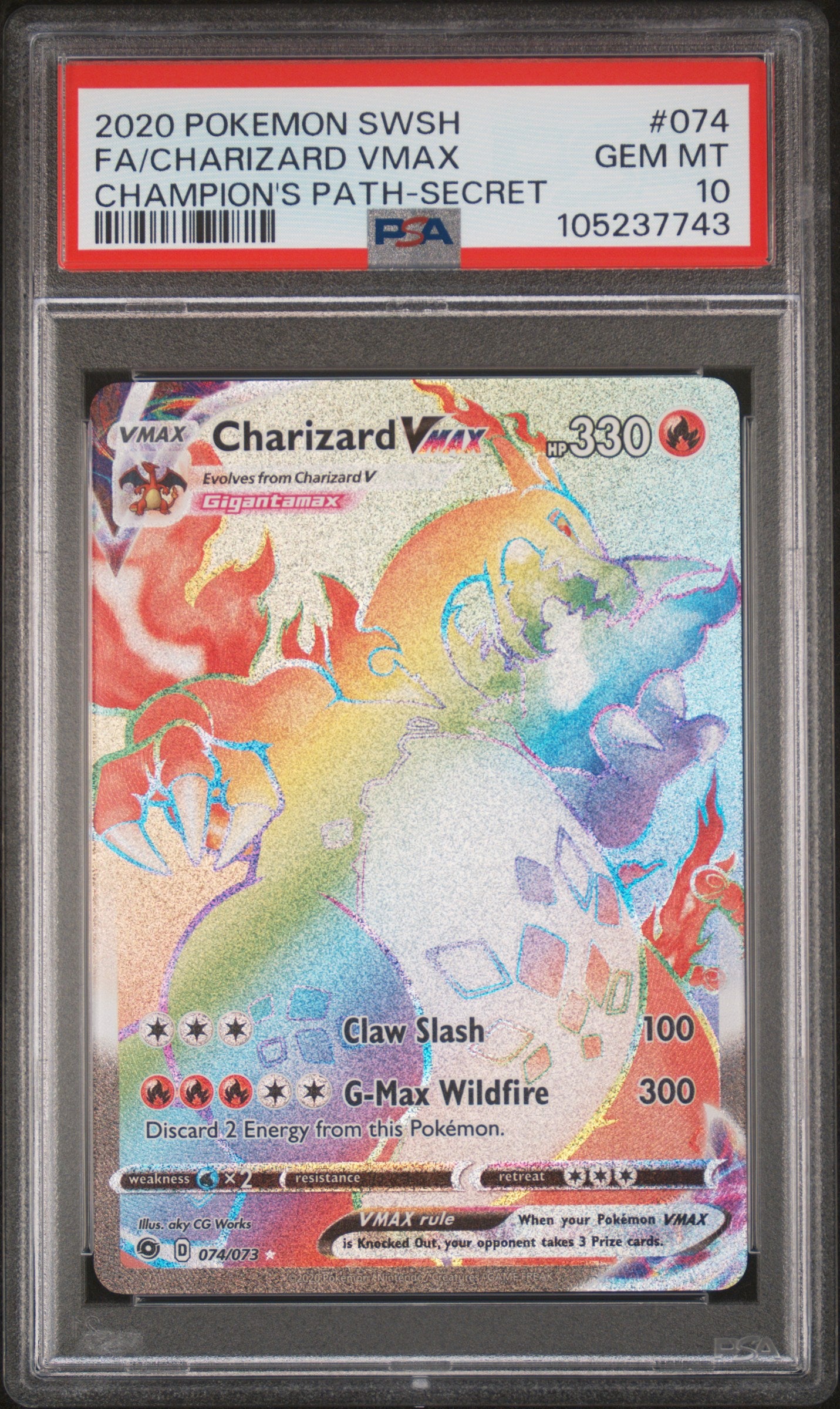 2020 Pokemon Sword & Shield Champion'S Path #074 Fa/Charizard Vmax PSA 10