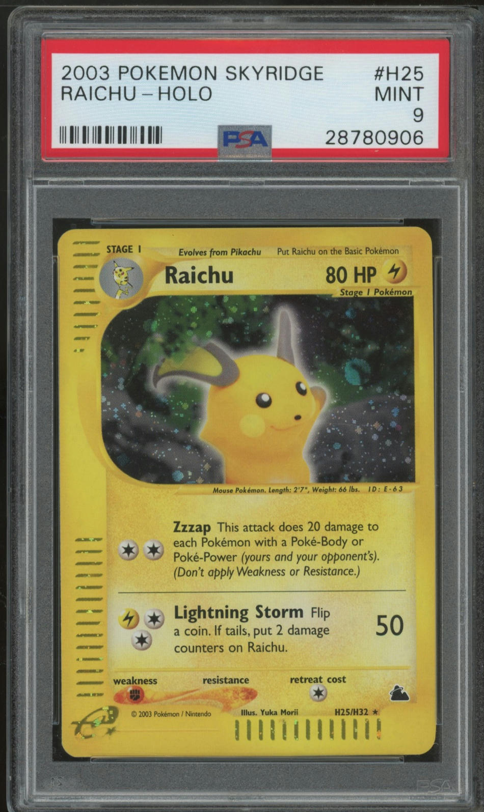 2003 Pokemon Skyridge #H25 Raichu-Holo PSA 9