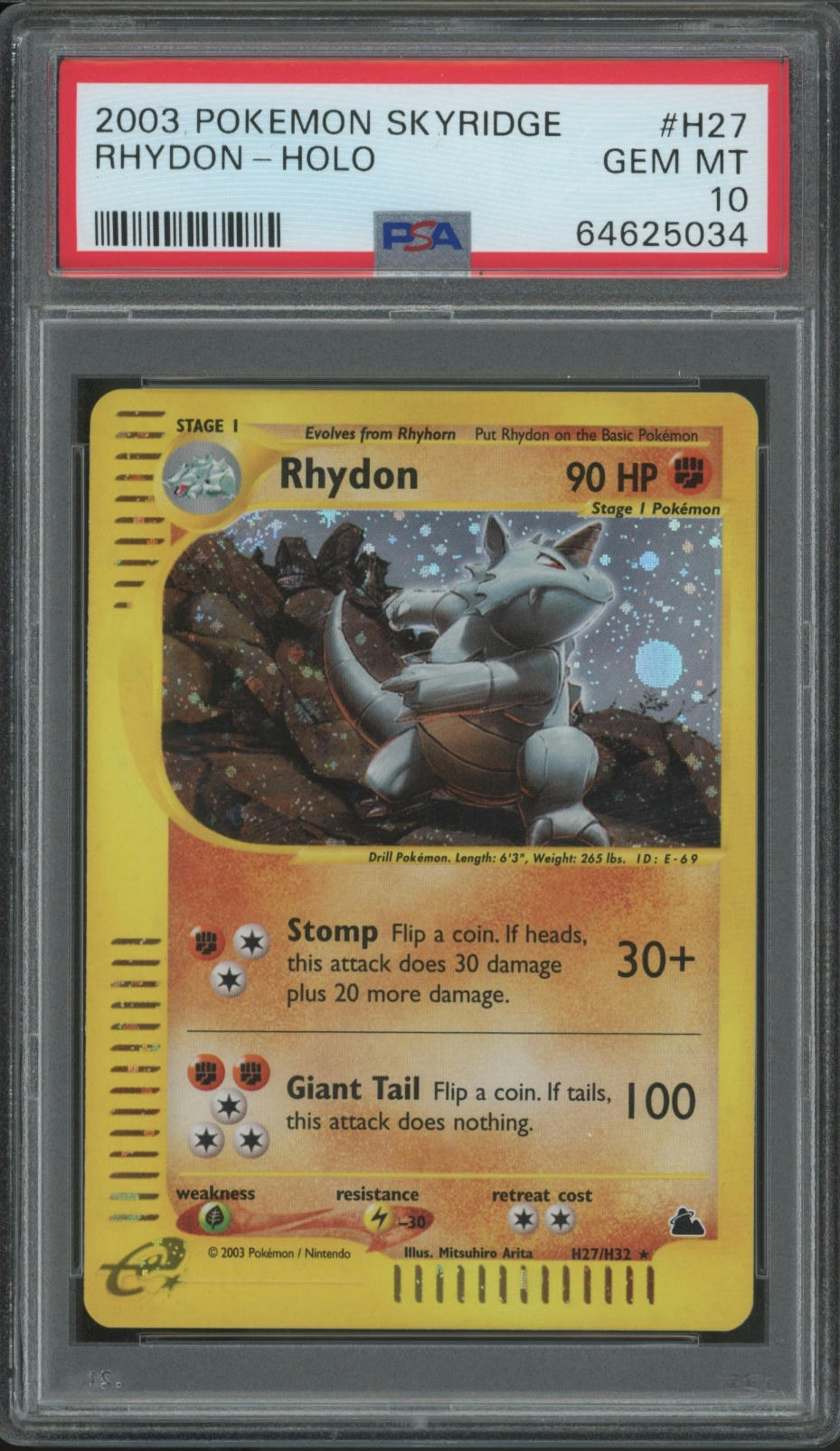2003 Pokemon Skyridge #H27 Rhydon-Holo PSA 10