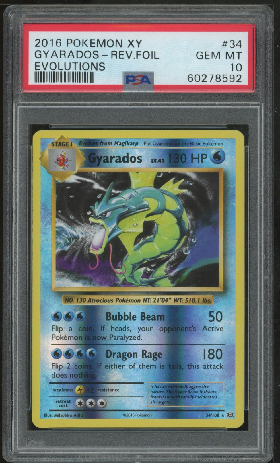 2016 Pokemon Xy Evolutions #34 Gyarados-Rev.Foil PSA 10
