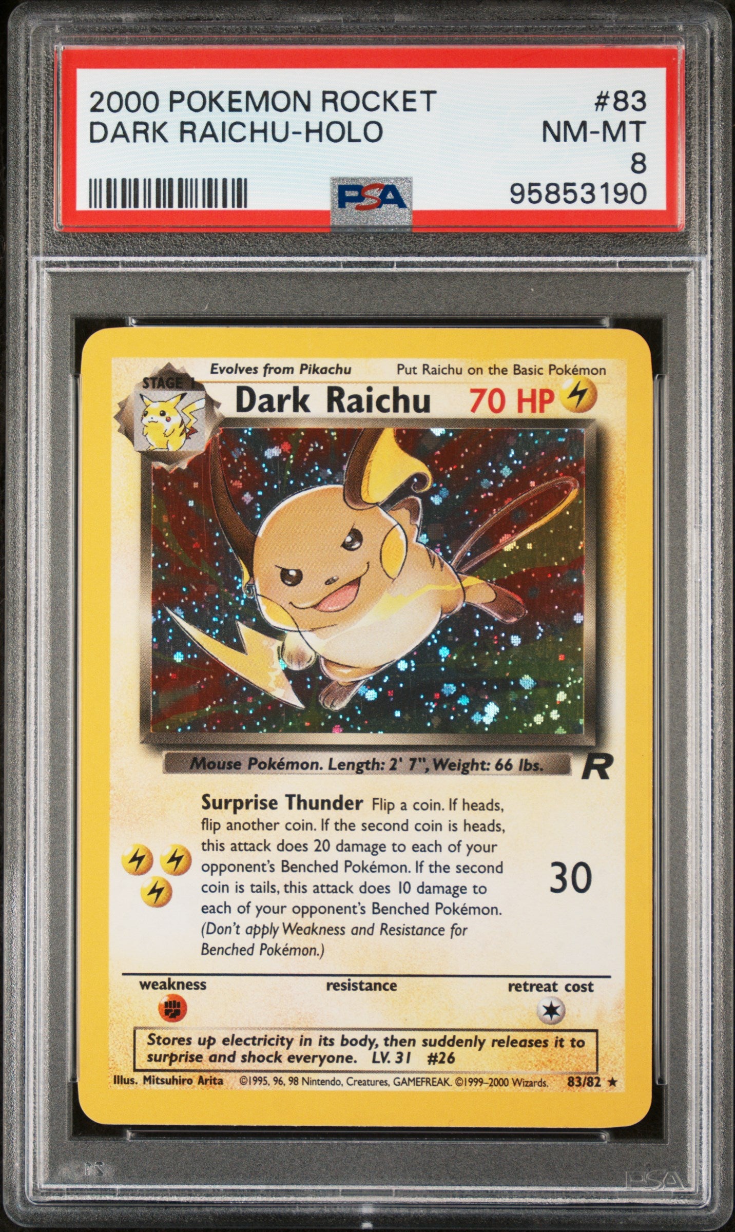 2000 Pokemon Rocket #83 Dark Raichu-Holo PSA 8