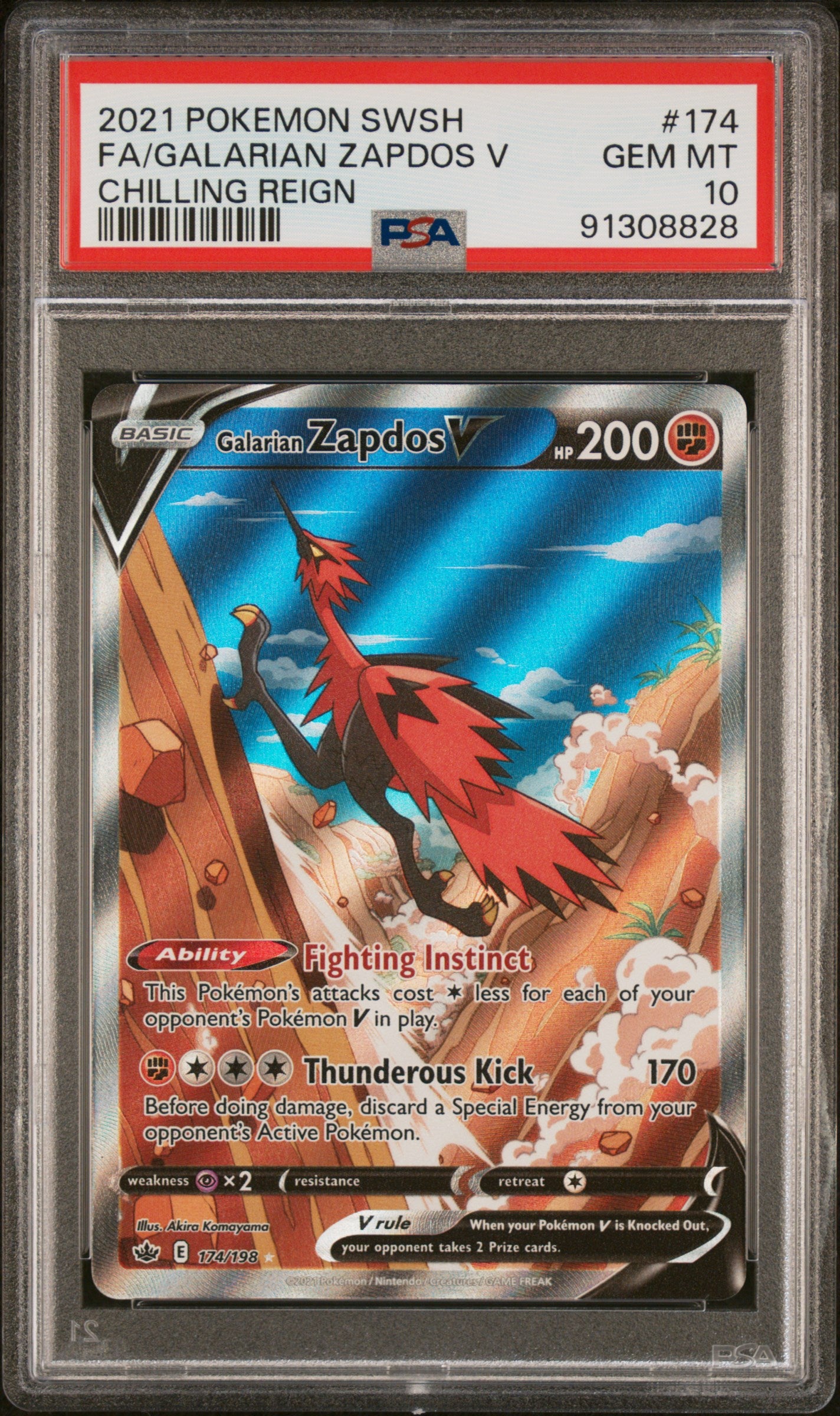 2021 Pokemon Sword & Shield Chilling Reign #174 Fa/Galarian Zapdos V PSA 10