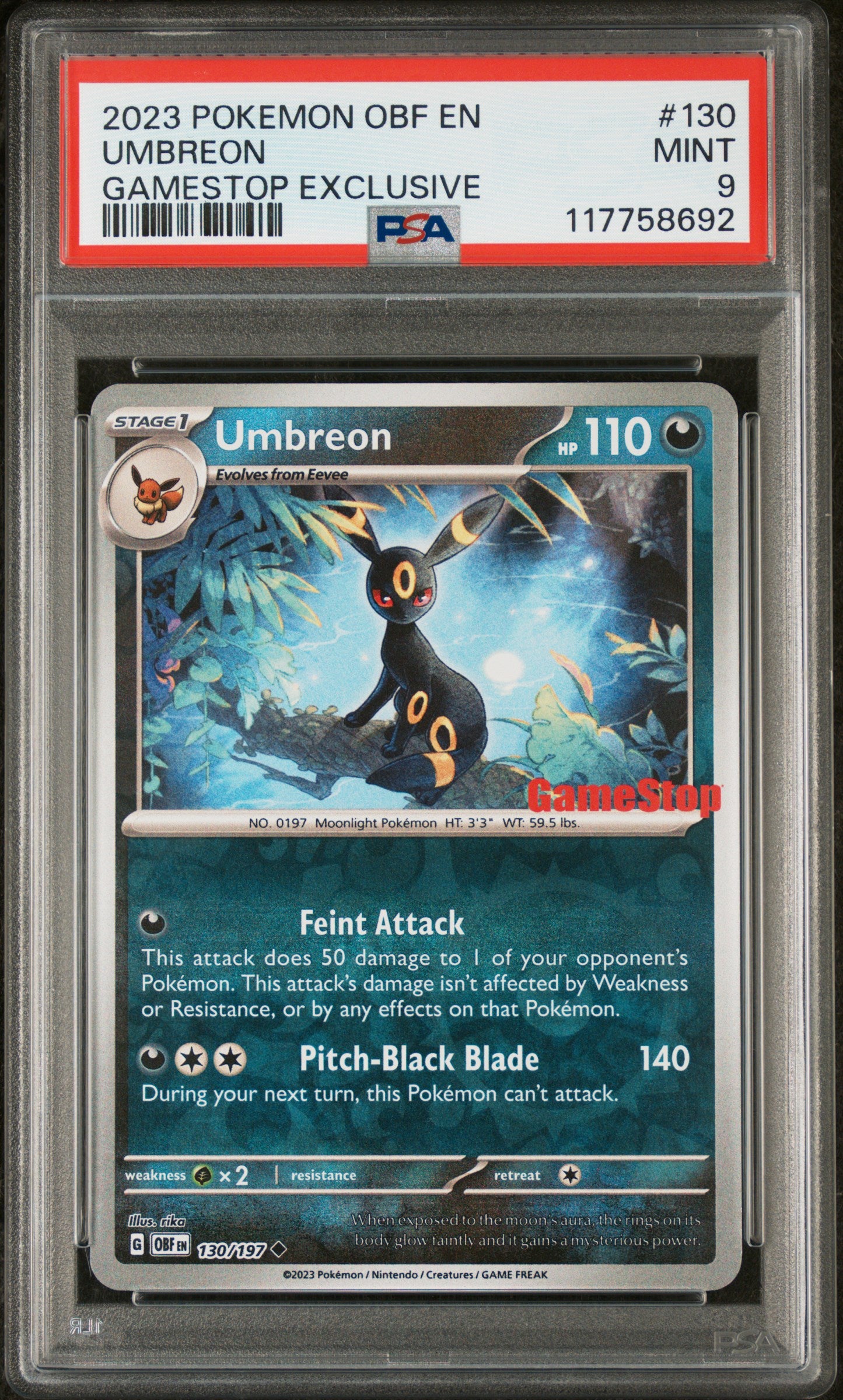 2023 Pokemon Obf En-Obsidian Flames #130 Umbreon PSA 9