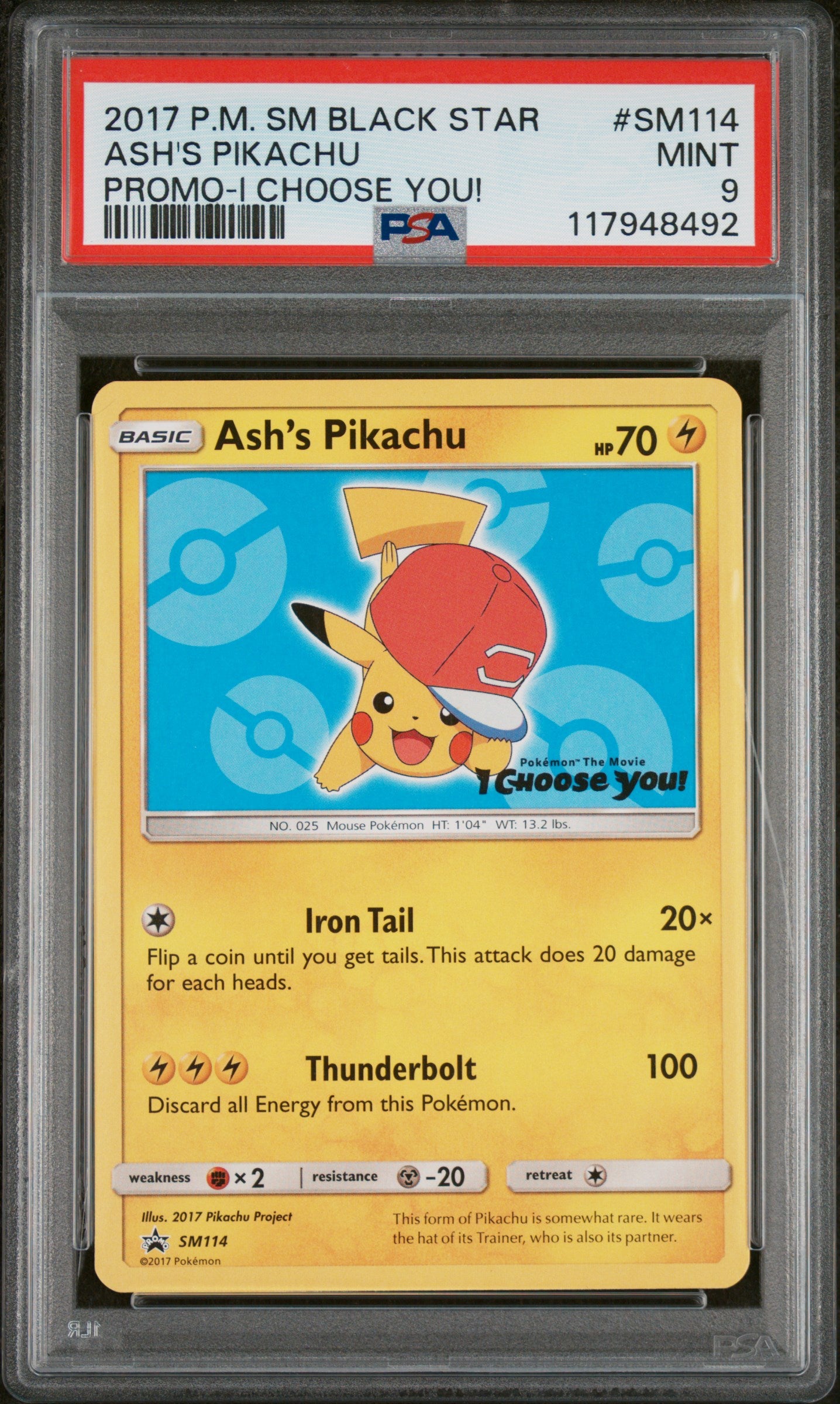 2017 Pokemon Sm Black Star Promo #SM114 Ash'S Pikachu PSA 9