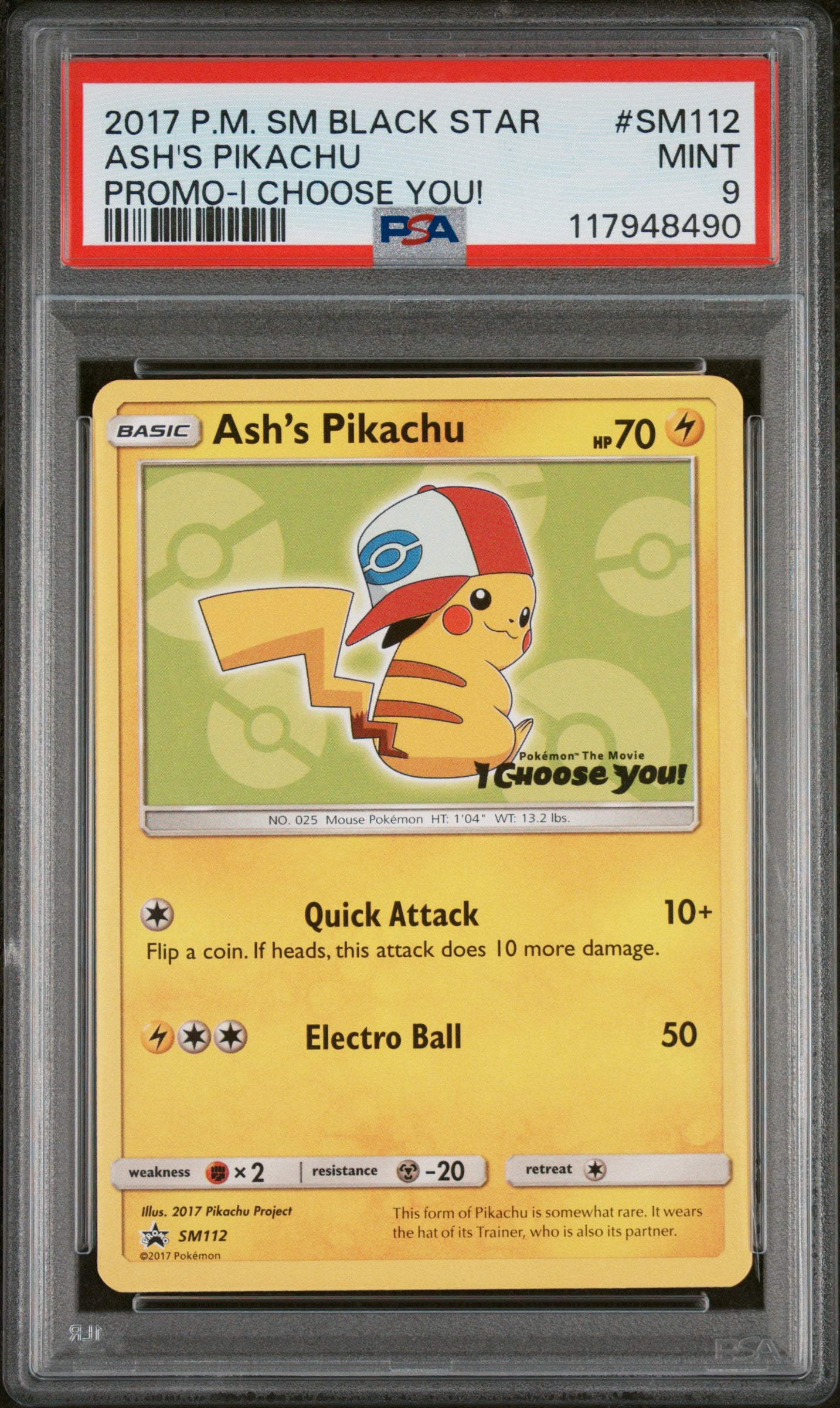 2017 Pokemon Sm Black Star Promo #SM112 Ash'S Pikachu PSA 9
