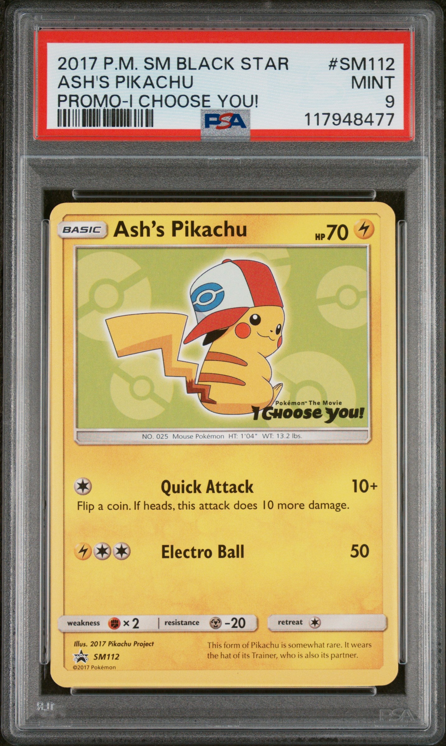 2017 Pokemon Sm Black Star Promo #SM112 Ash'S Pikachu PSA 9