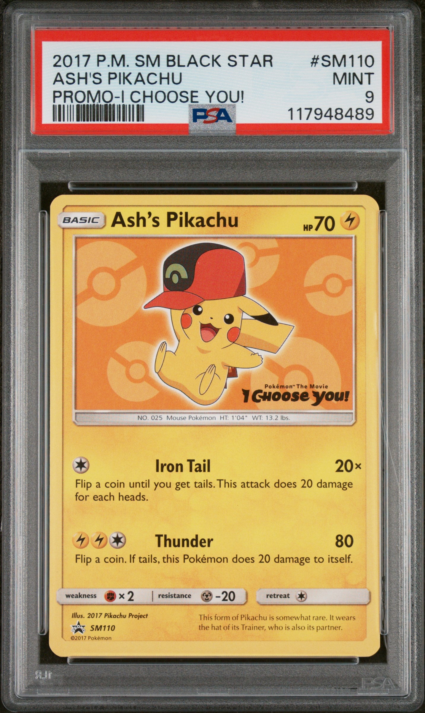 2017 Pokemon Sm Black Star Promo #SM110 Ash'S Pikachu PSA 9