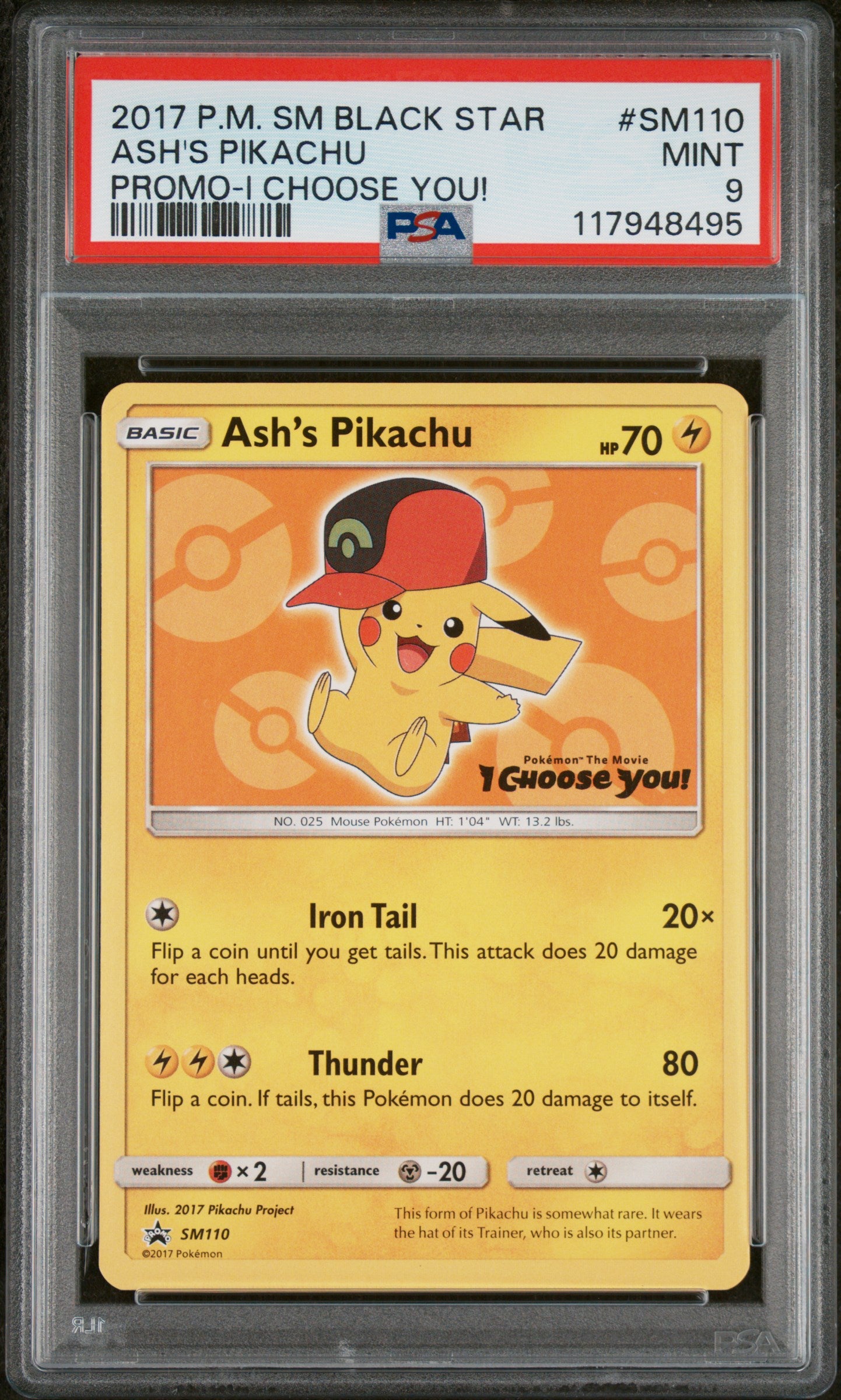 2017 Pokemon Sm Black Star Promo #SM110 Ash'S Pikachu PSA 9