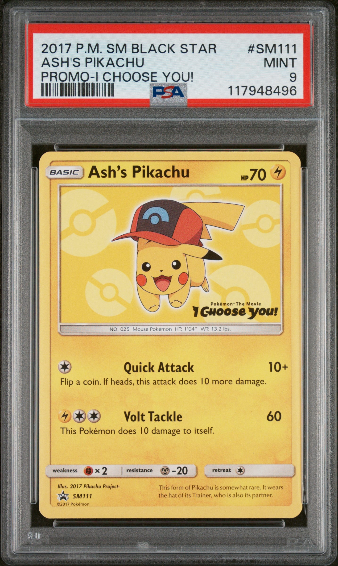 2017 Pokemon Sm Black Star Promo #SM111 Ash'S Pikachu PSA 9