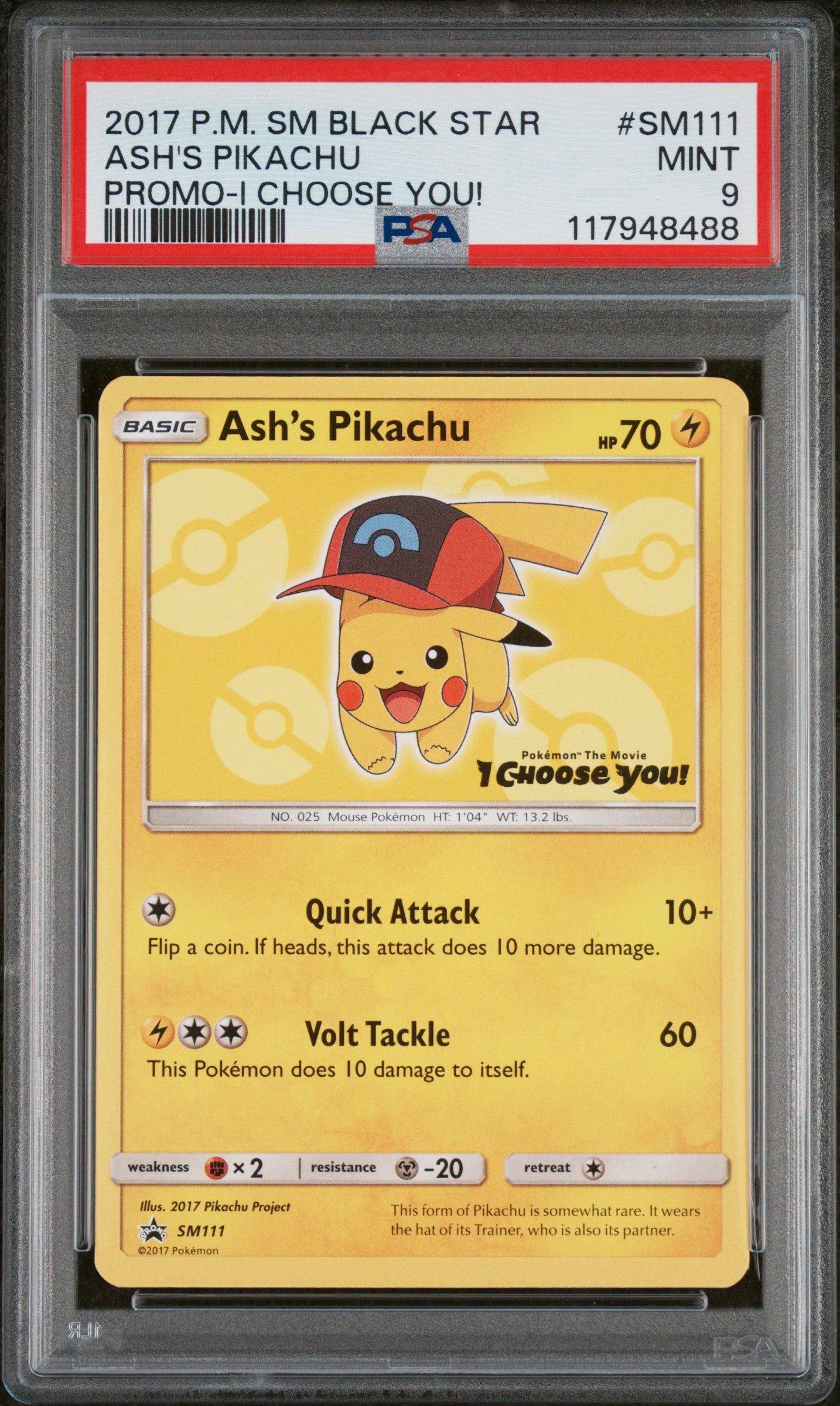 2017 Pokemon Sm Black Star Promo #SM111 Ash'S Pikachu PSA 9