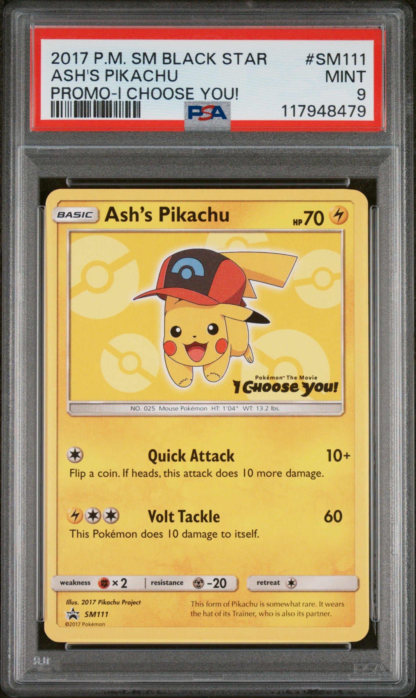 2017 Pokemon Sm Black Star Promo #SM111 Ash'S Pikachu PSA 9