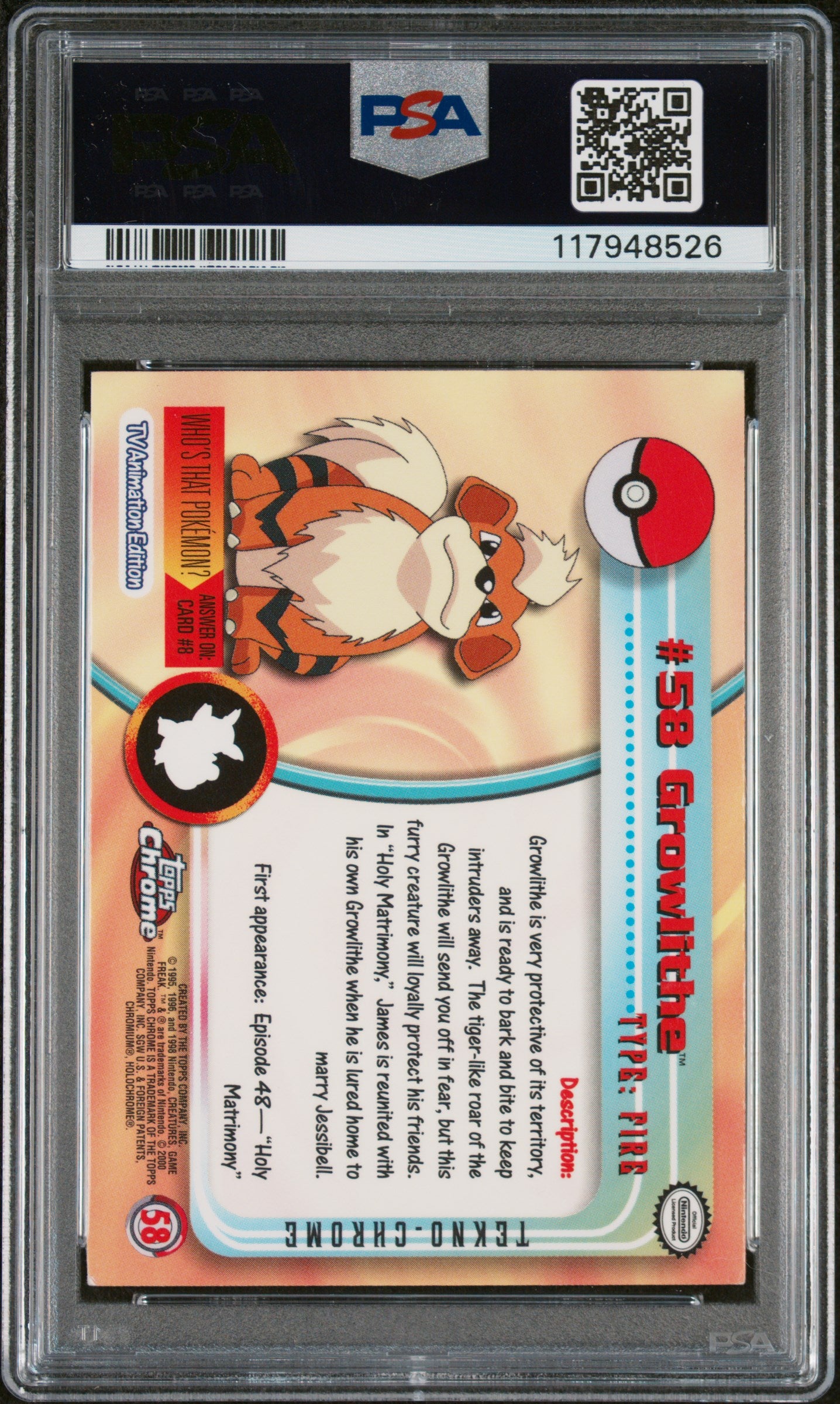 2000 Topps Chrome Pokemon T.V. #58 Growlithe PSA 6