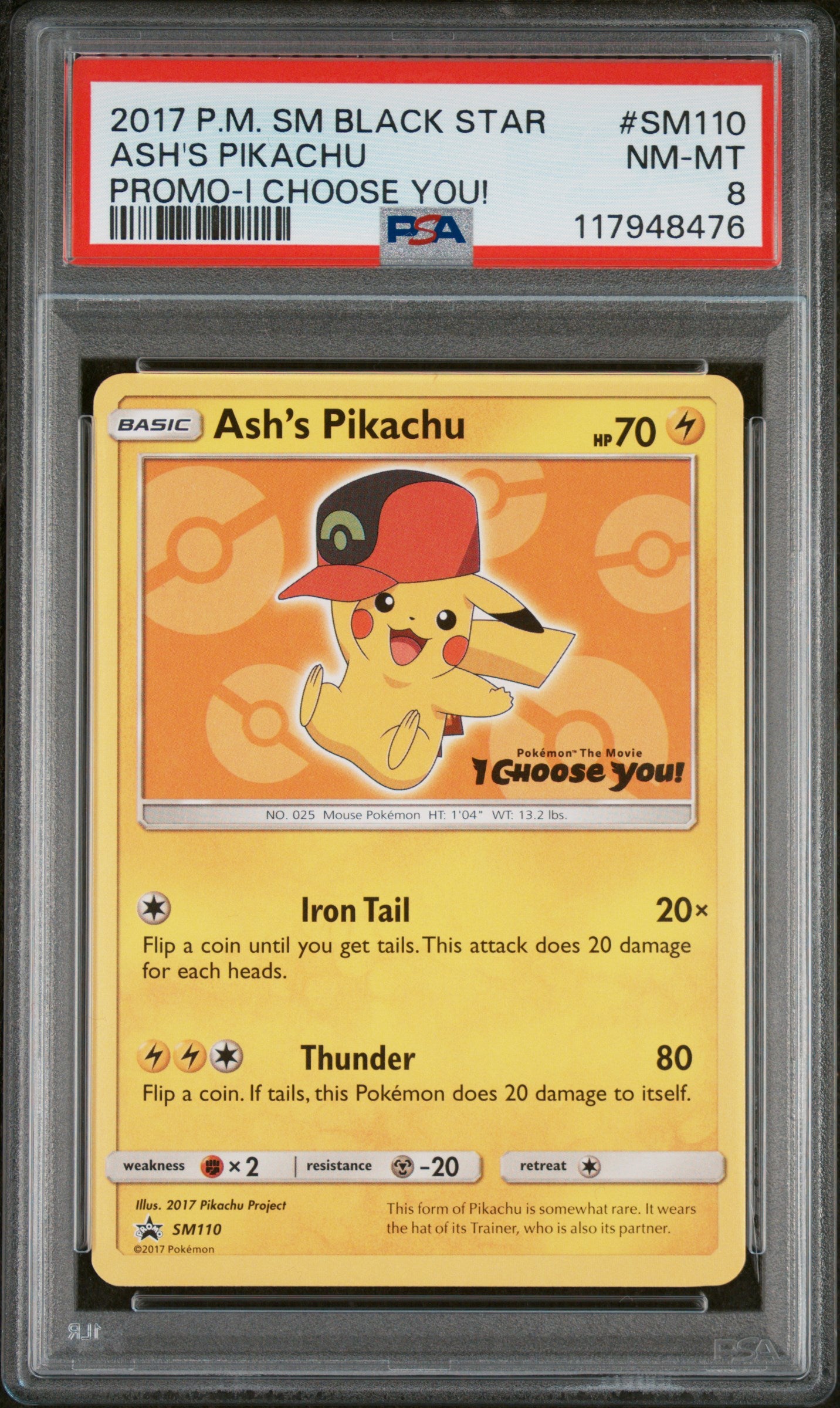 2017 Pokemon Sm Black Star Promo #SM110 Ash'S Pikachu PSA 8