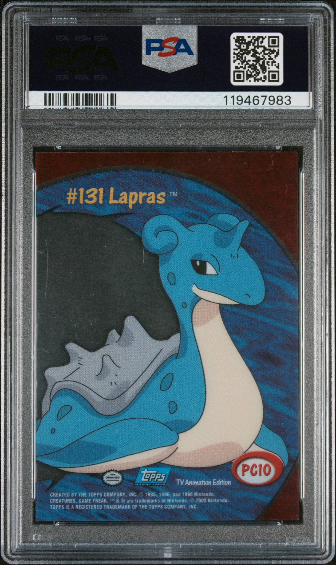 2000 Topps Pokemon Tv Animation Clear Cards #PC10 Lapras PSA 9