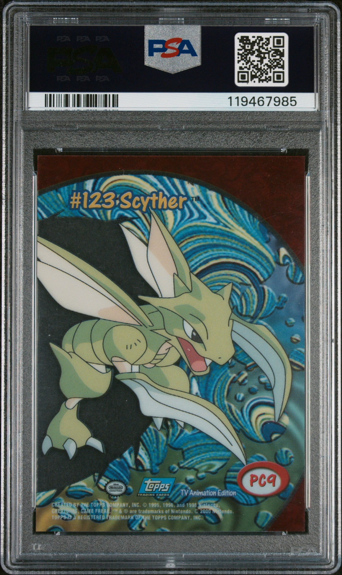 2000 Topps Pokemon Tv Animation Clear Cards #PC9 Scyther PSA 9