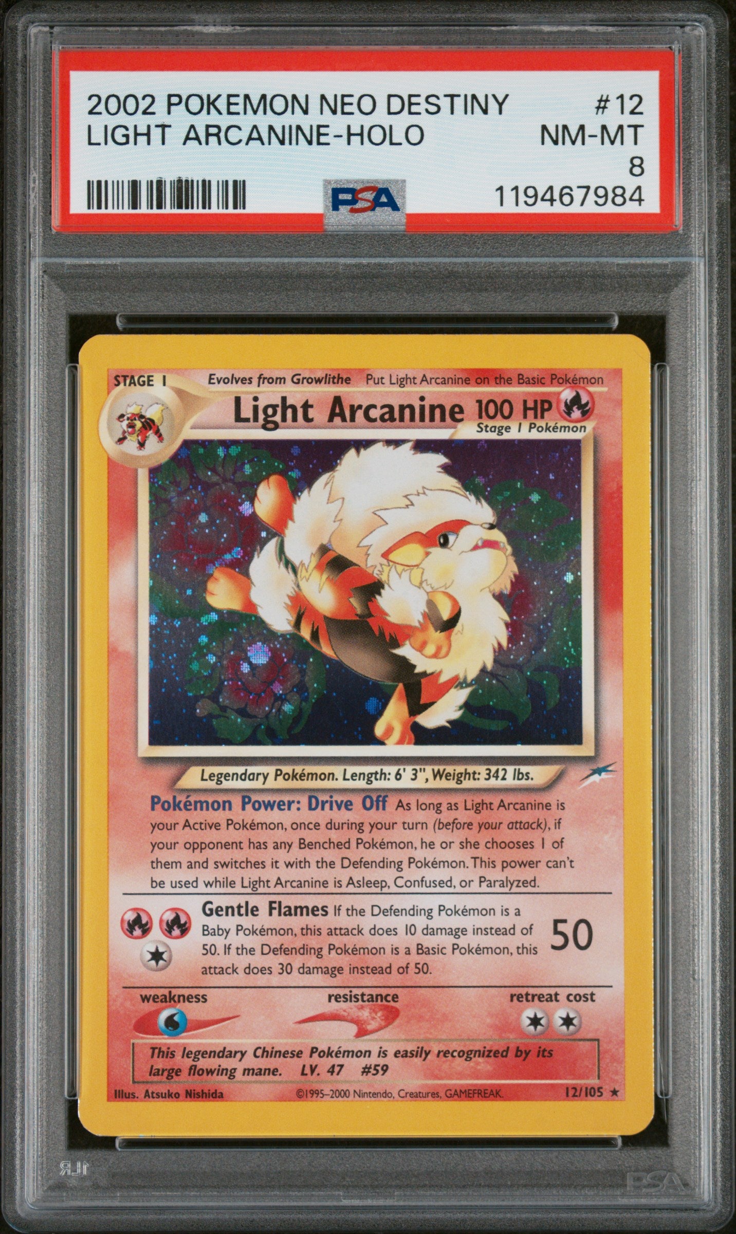2002 Pokemon Neo Destiny #12 Light Arcanine-Holo PSA 8