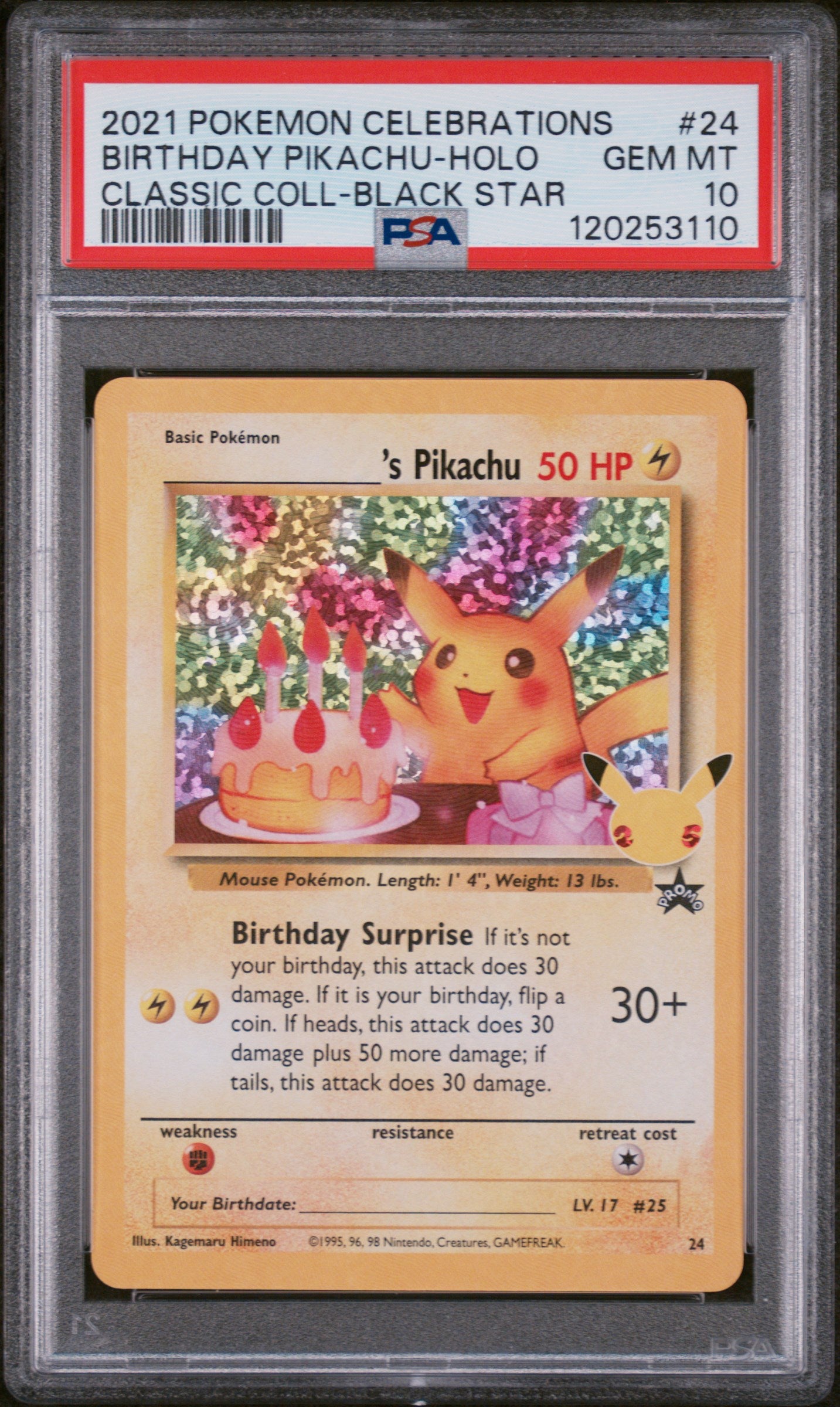 2021 Pokemon Celebrations Classic Collection #24 Birthday Pikachu-Holo PSA 10
