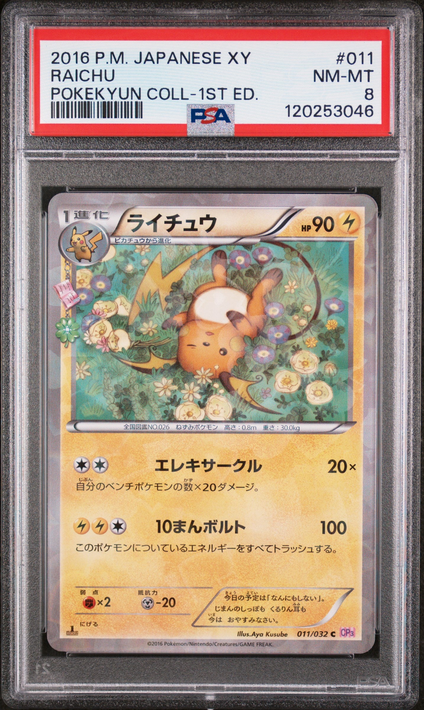 2016 Pokemon Japanese Xy Pokekyun Collection #011 Raichu PSA 8