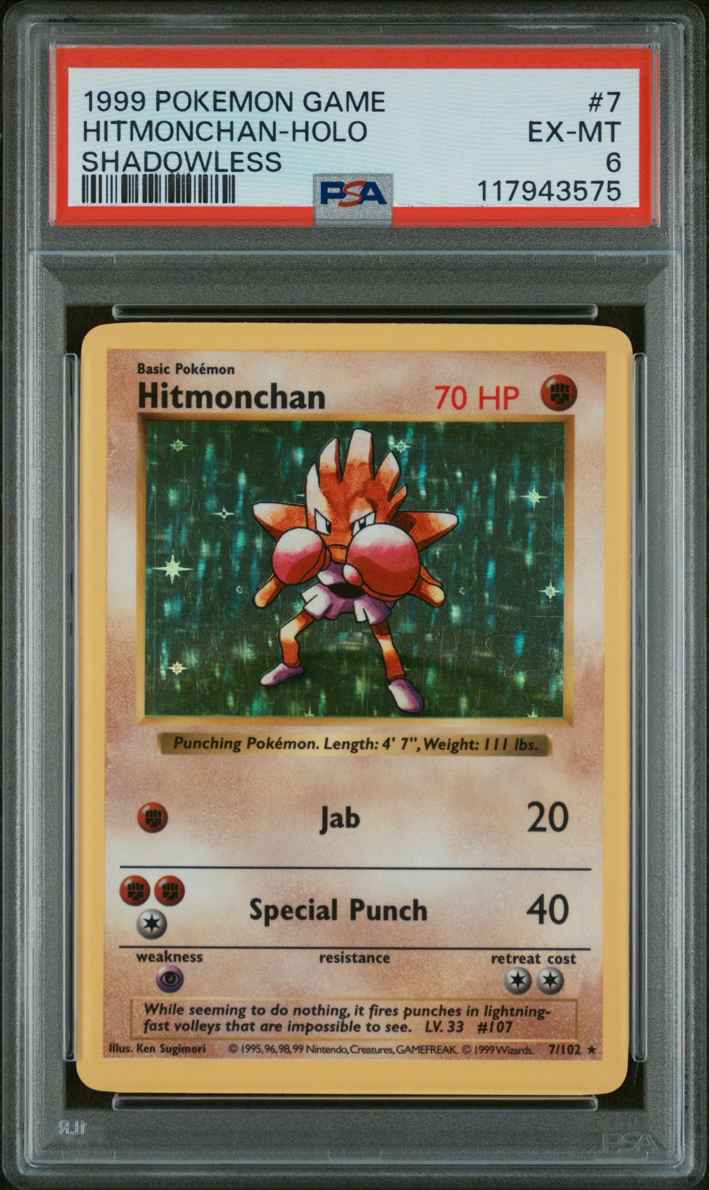 1999 Pokemon Game #7 Hitmonchan-Holo PSA 6