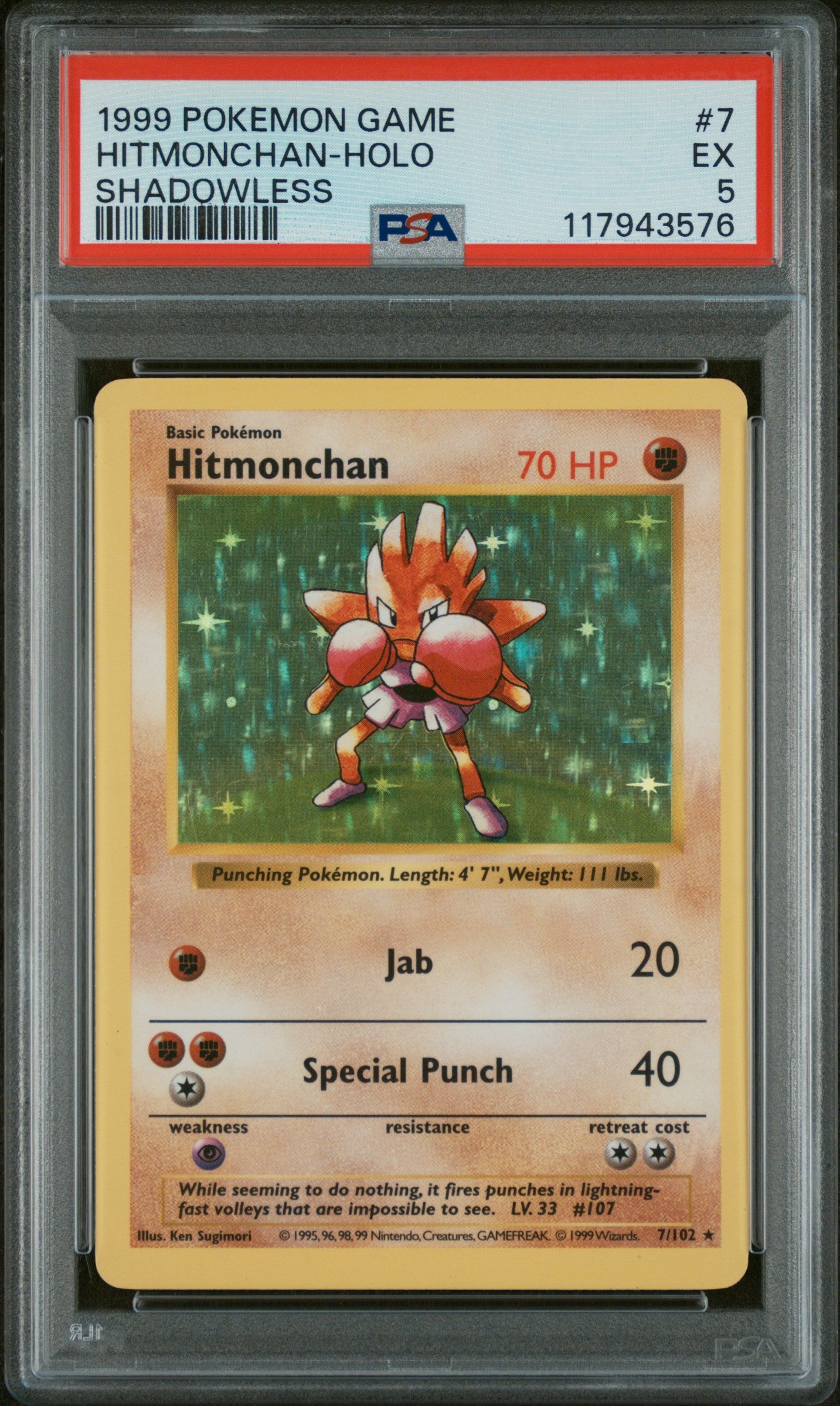 1999 Pokemon Game #7 Hitmonchan-Holo PSA 5