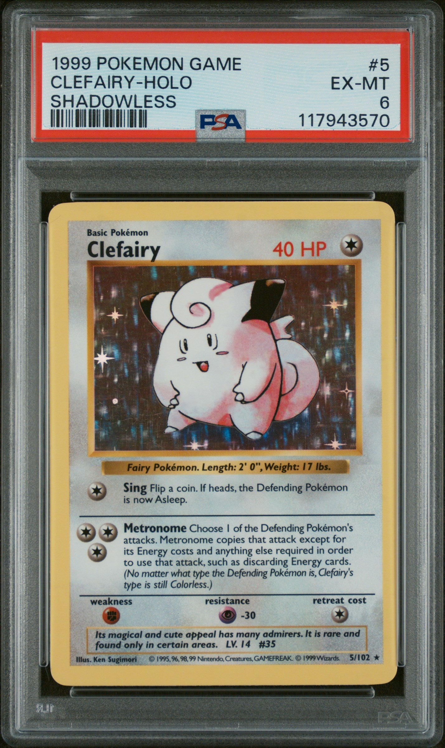 1999 Pokemon Game #5 Clefairy-Holo PSA 6