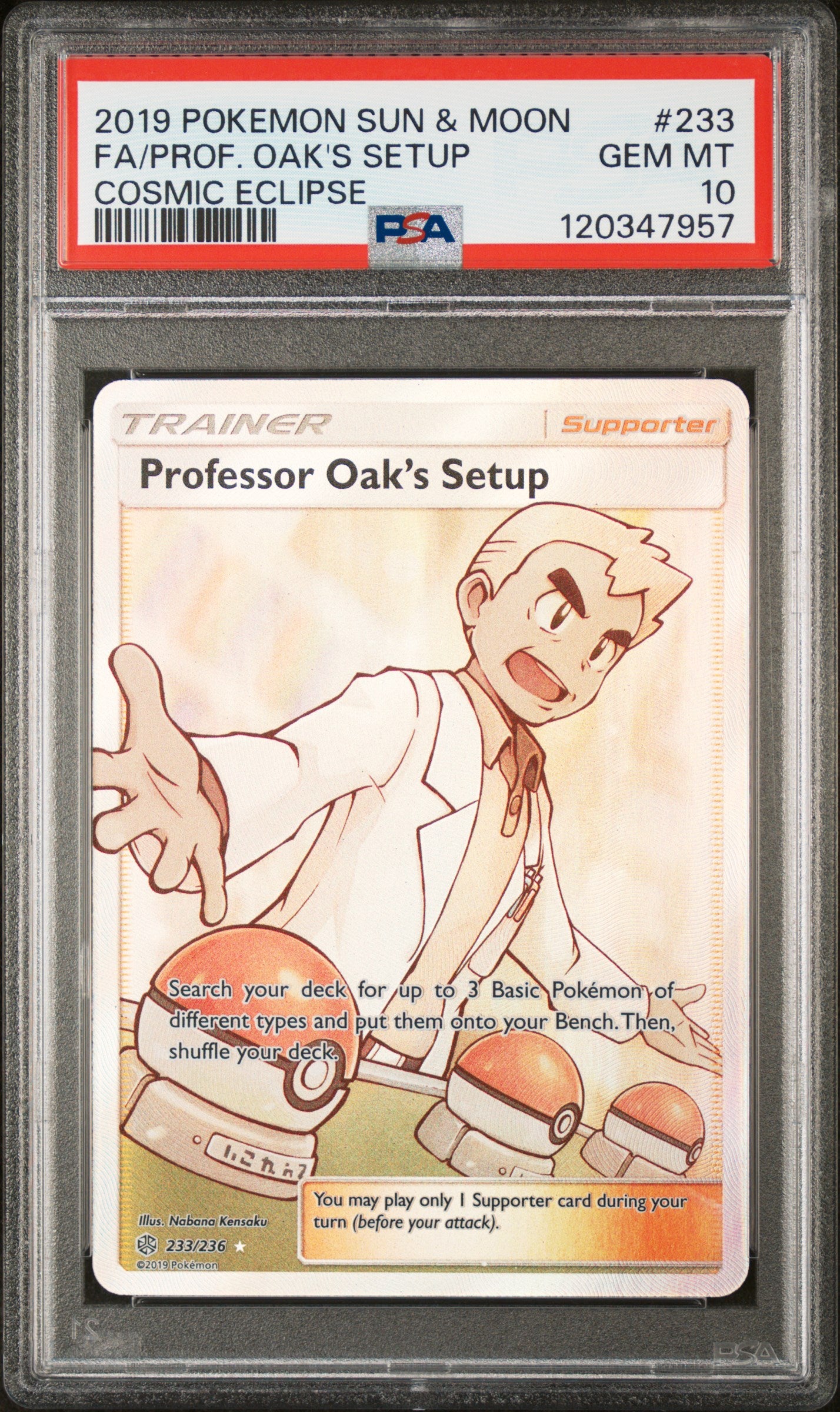2019 Pokemon Sun & Moon Cosmic Eclipse #233 Fa/Prof. Oak'S Setup PSA 10