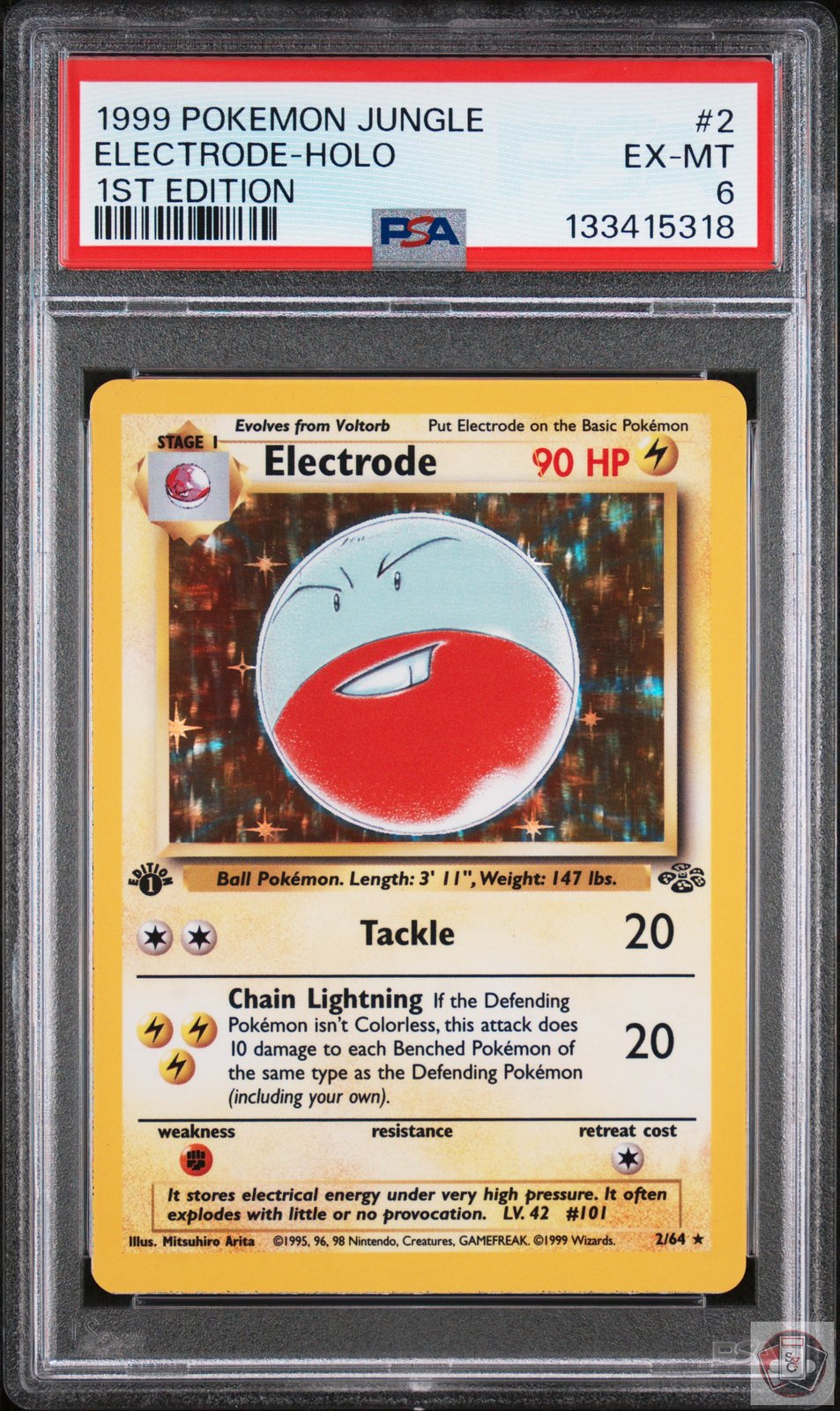 Electrode Holo 2/64 1st Edition Jungle Pokemon PSA 6 Ex-Mt