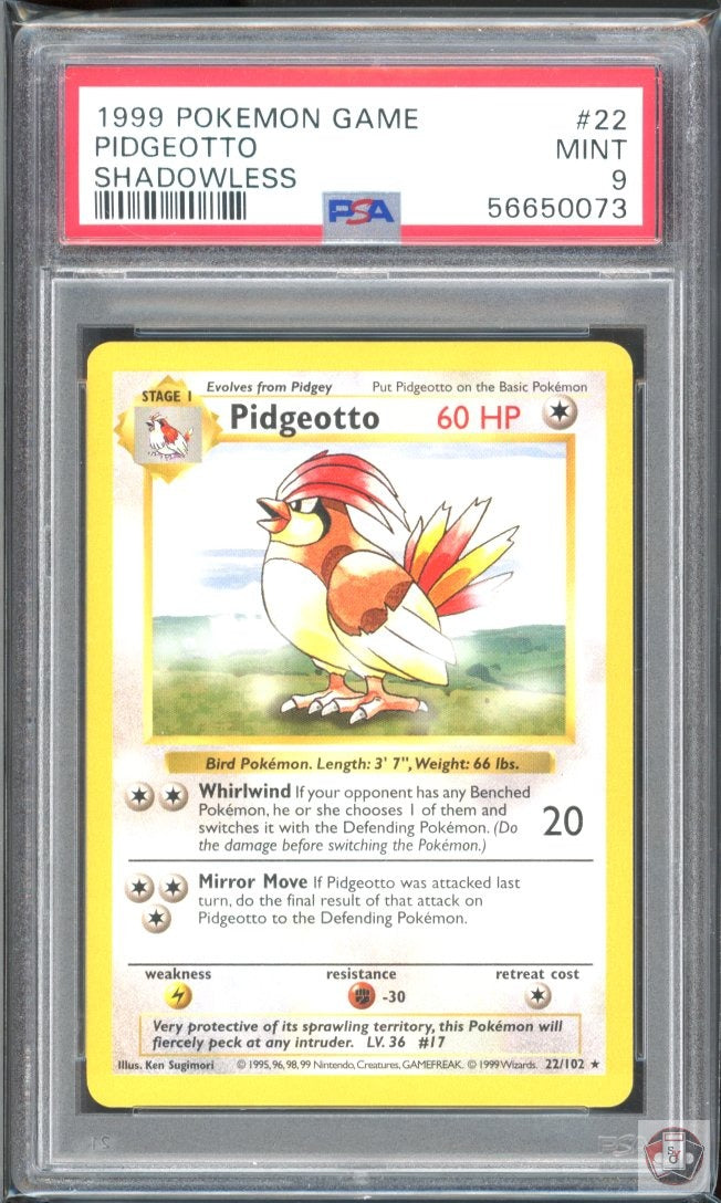 Pidgeotto 22/102 Shadowless Game Pokemon PSA 9