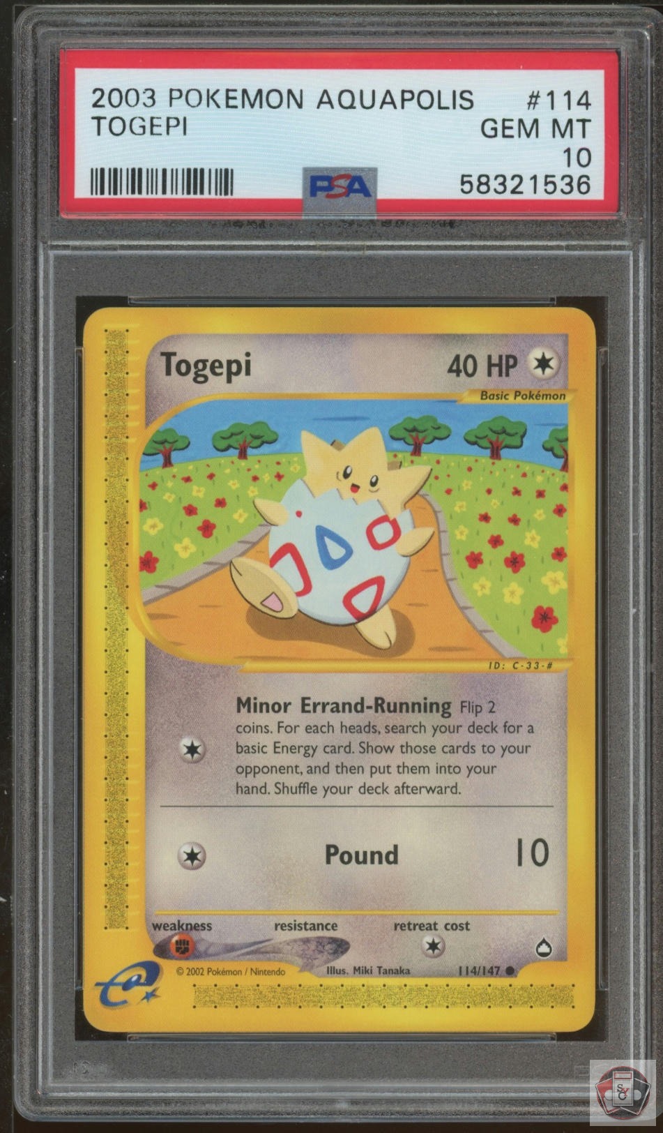 Togepi 114/147 Aquapolis Pokemon PSA 10