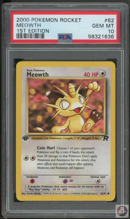 Meowth 62 1st Edition Rocket Pokemon PSA 10