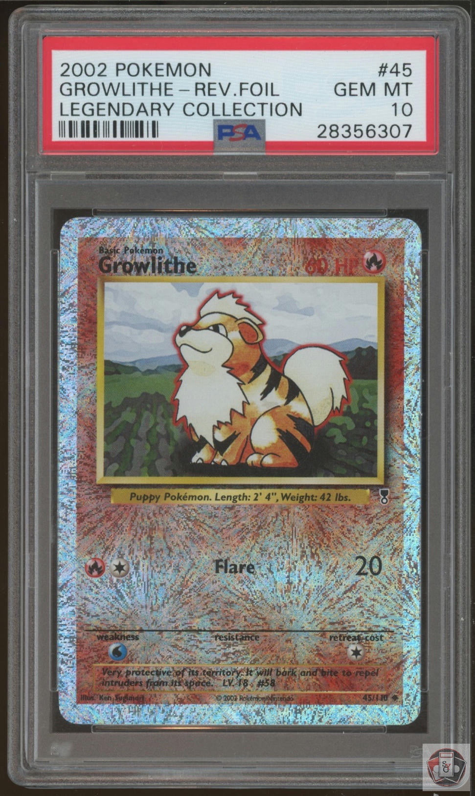 Growlithe Reverse Holo 45/110 Legendary Collection Pokemon PSA 10