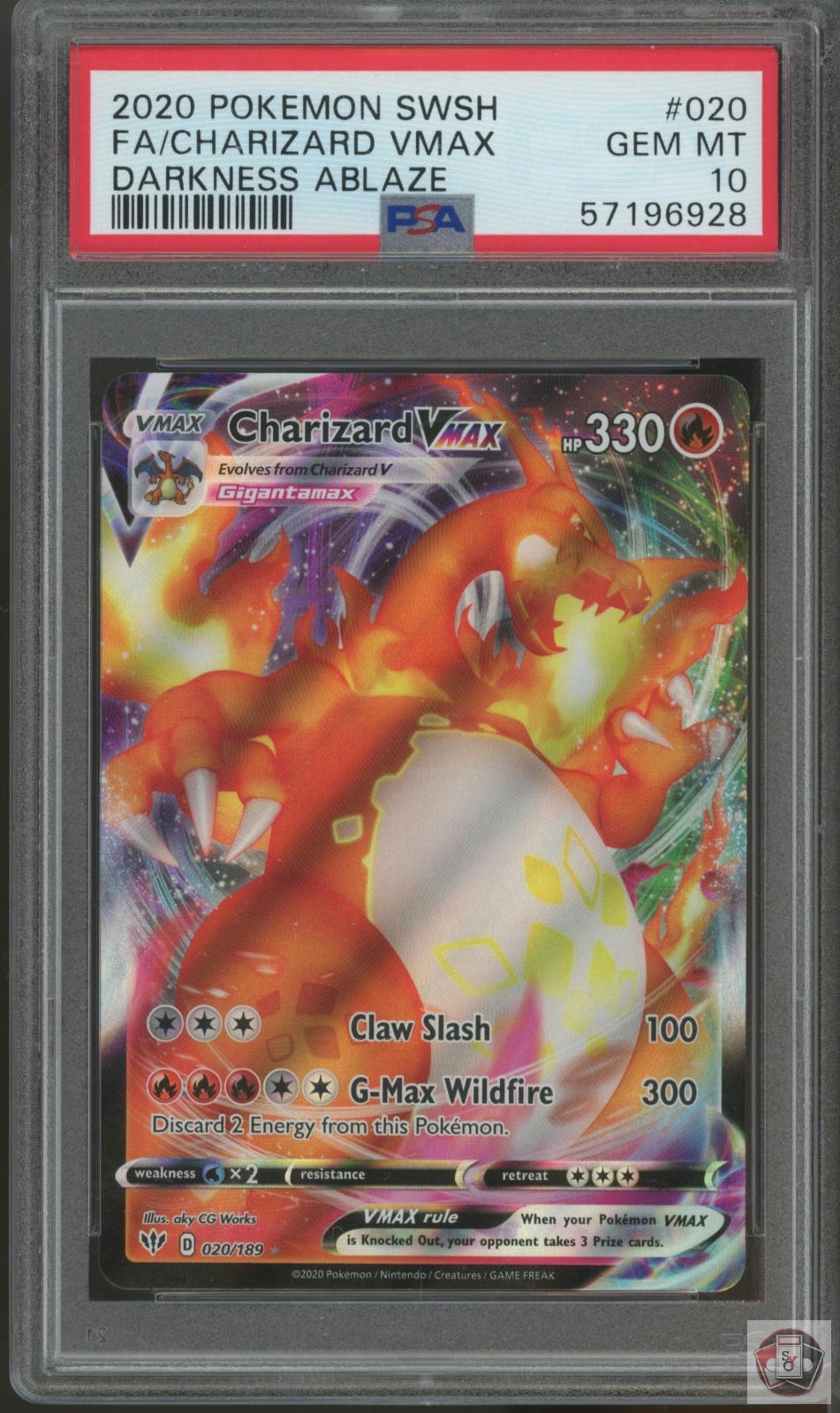 Charizard Vmax 020/189 Darkness Ablaze Pokemon PSA 10