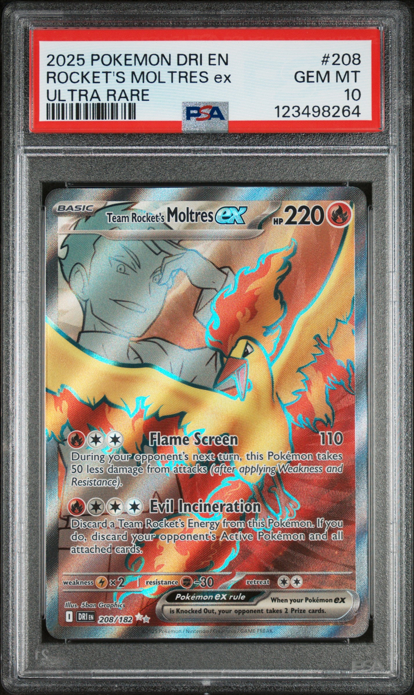 Team Rocket's Moltres EX 208/182 Ultra Rare Pokemon PSA 10