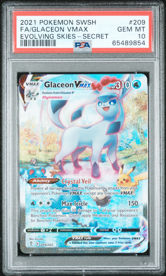 2021 Pokemon Sword & Shield Evolving Skies #209 Fa/Glaceon Vmax PSA 10