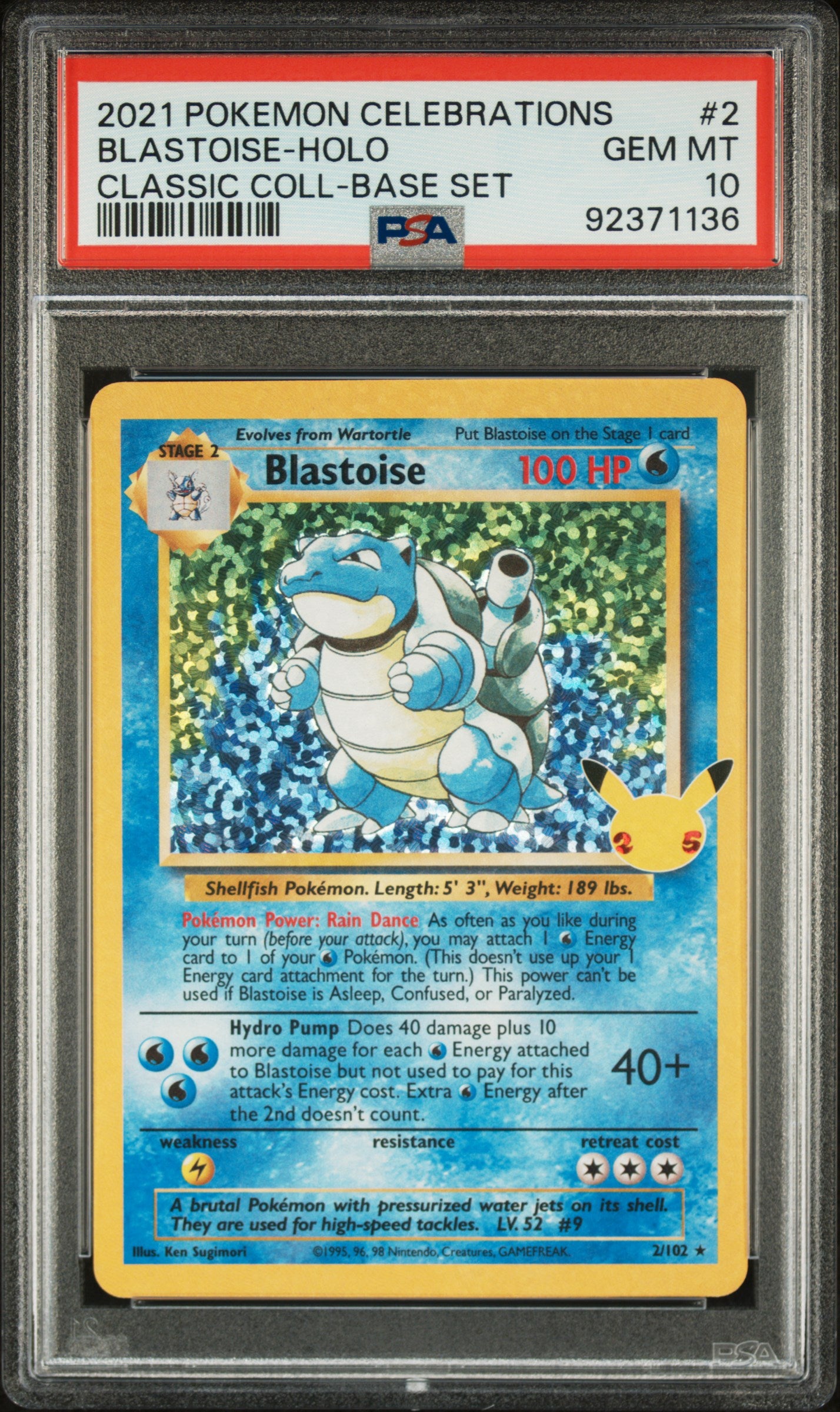 2021 Pokemon Celebrations Classic Collection #2 Blastoise-Holo PSA 10
