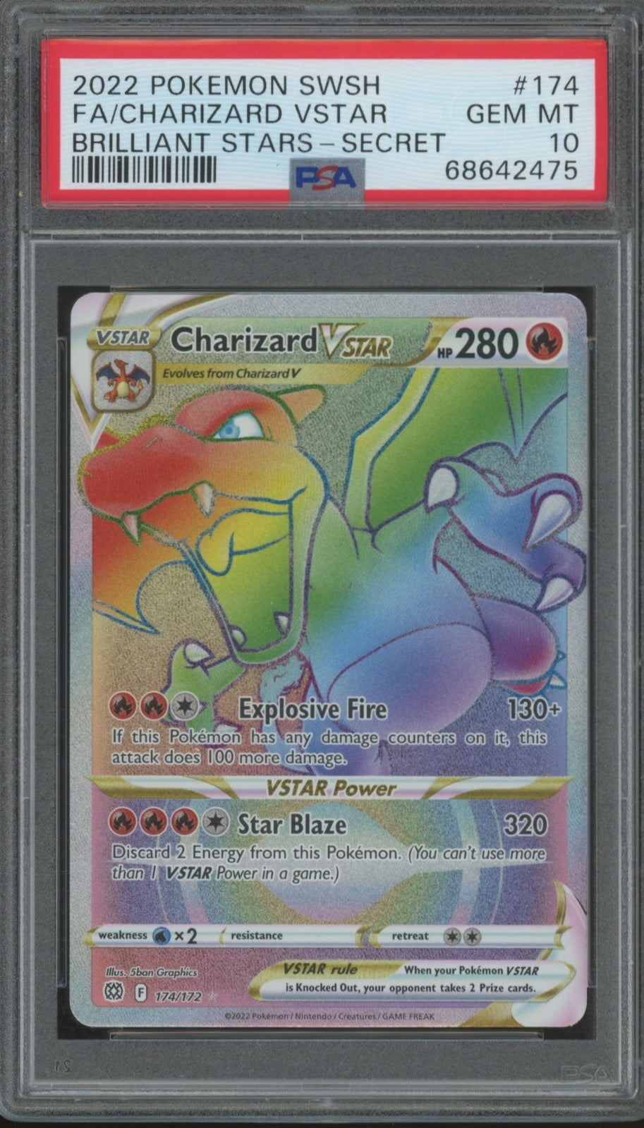 2022 Pokemon Sword & Shield Brilliant Stars #174 Fa/Charizard Vstar PSA 10