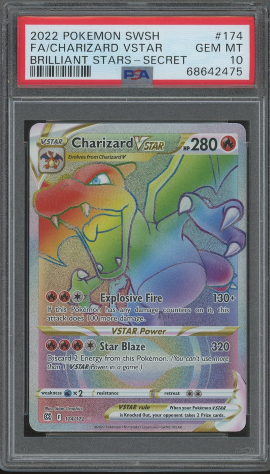 2022 Pokemon Sword & Shield Brilliant Stars #174 Fa/Charizard Vstar PSA 10