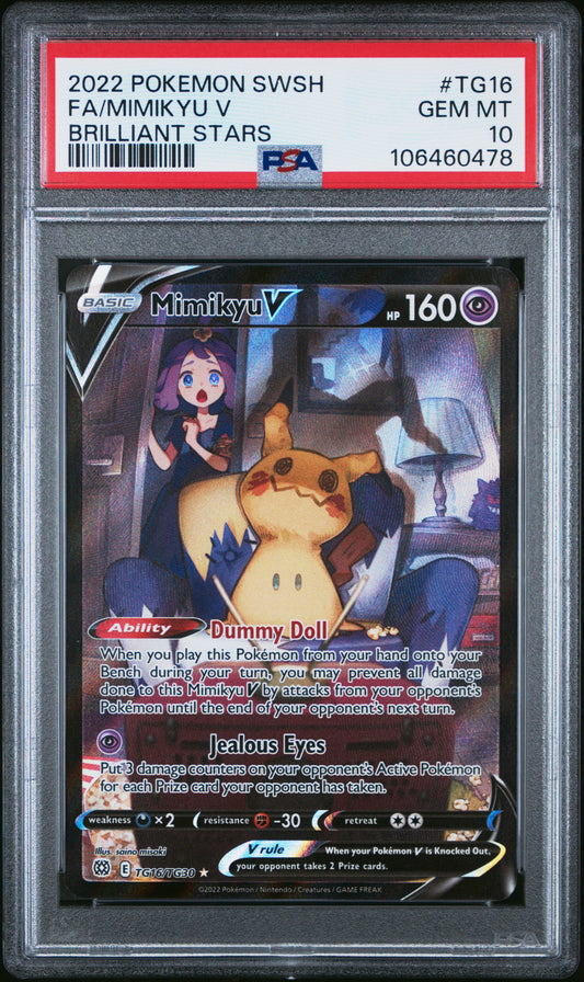 2022 Pokemon Sword & Shield Brilliant Stars #TG16 Fa/Mimikyu V PSA 10