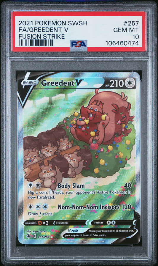 2021 Pokemon Sword & Shield Fusion Strike #257 Fa/Greedent V PSA 10