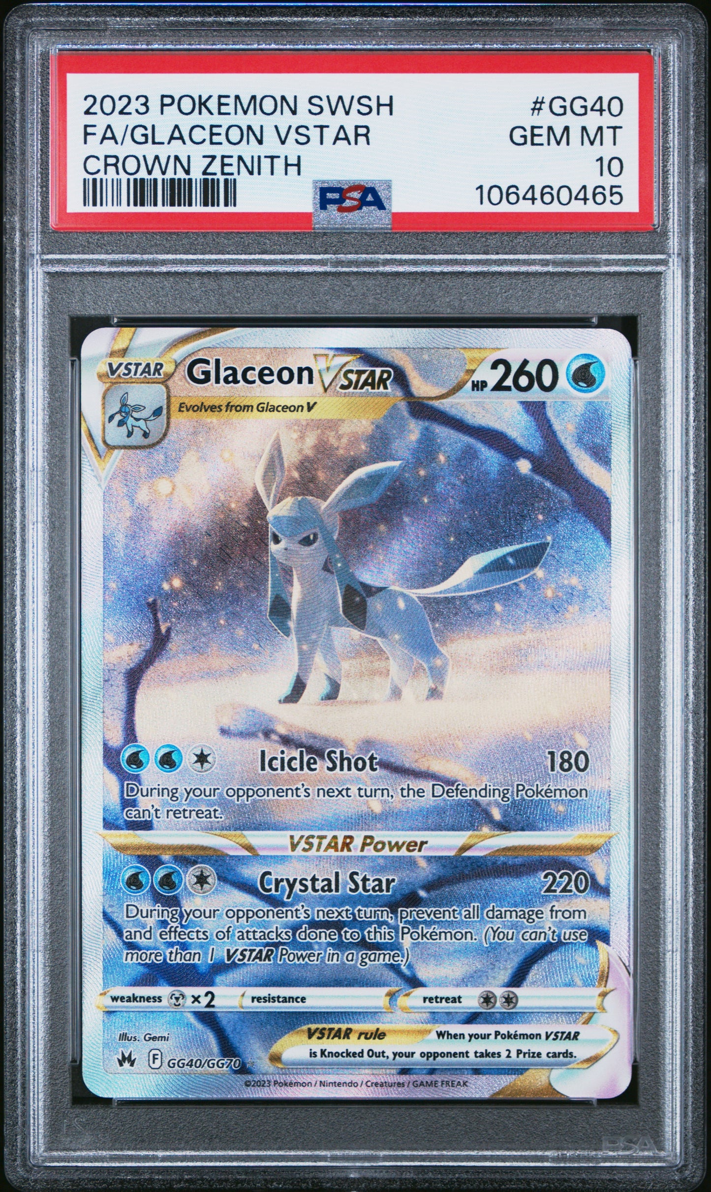 2023 Pokemon Sword And Shield Crown Zenith #GG40 Fa/Glaceon Vstar PSA 10