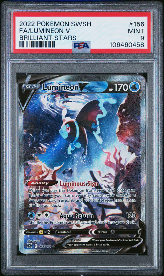 2022 Pokemon Sword & Shield Brilliant Stars #156 Fa/Lumineon V PSA 9
