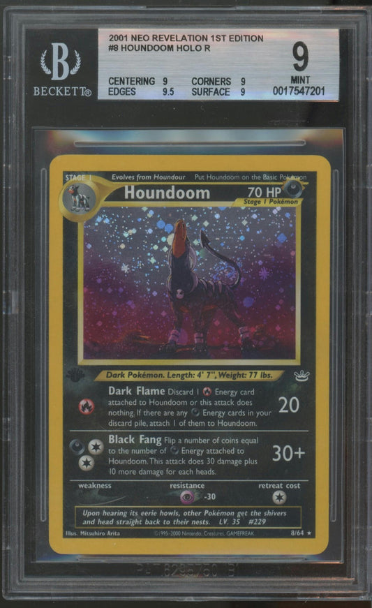 2001 Pokemon Neo Revelation 1st Edition #8 Houndoom DOUBLE HOLO ERROR BGS 9.0