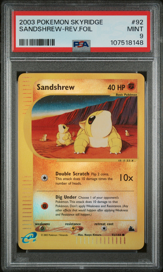 2003 Pokemon Skyridge #92 Sandshrew-Rev.Foil PSA 9