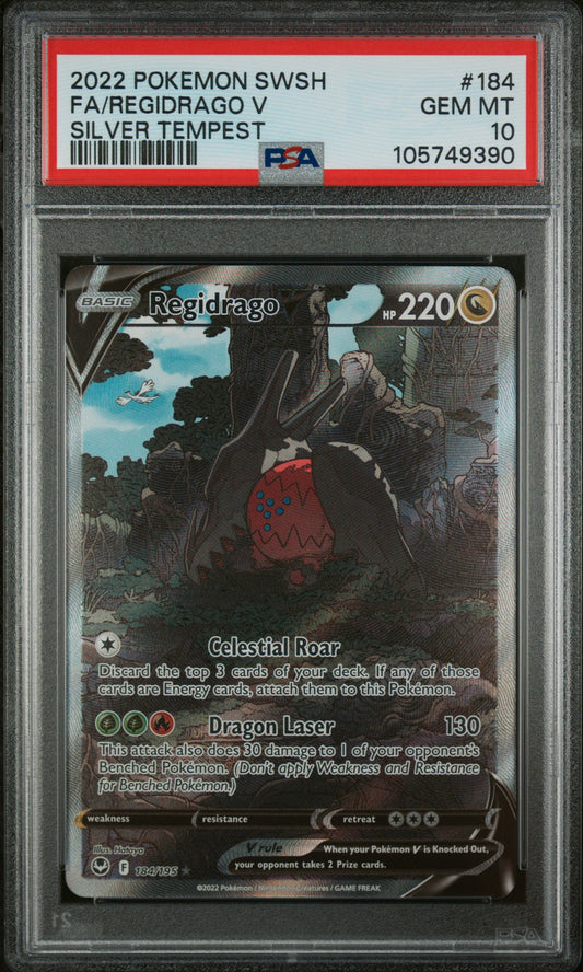 2022 Pokemon Sword & Shield Silver Tempest #184 Fa/Regidrago V PSA 10 C
