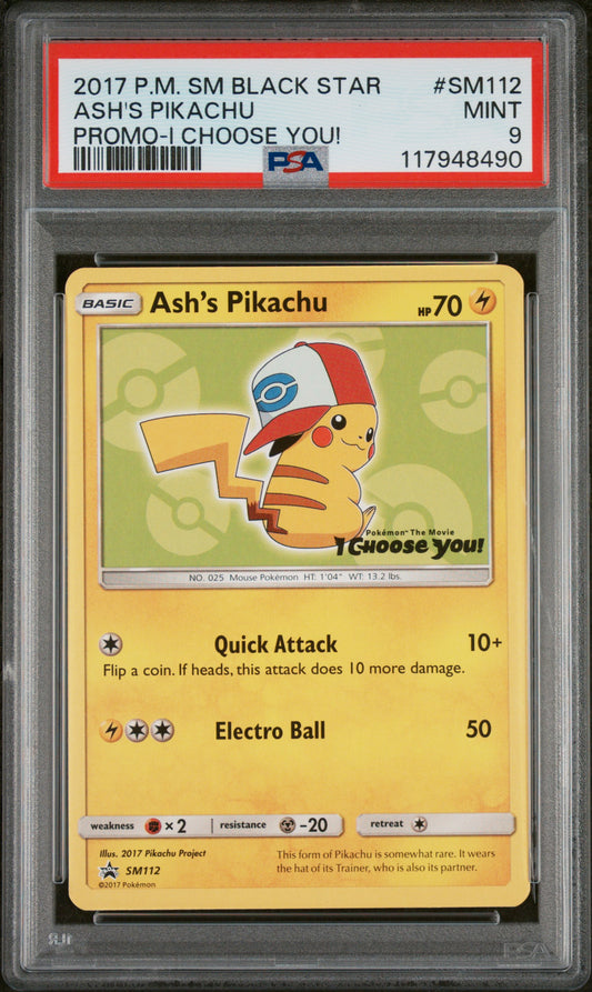 2017 Pokemon Sm Black Star Promo #SM112 Ash'S Pikachu PSA 9