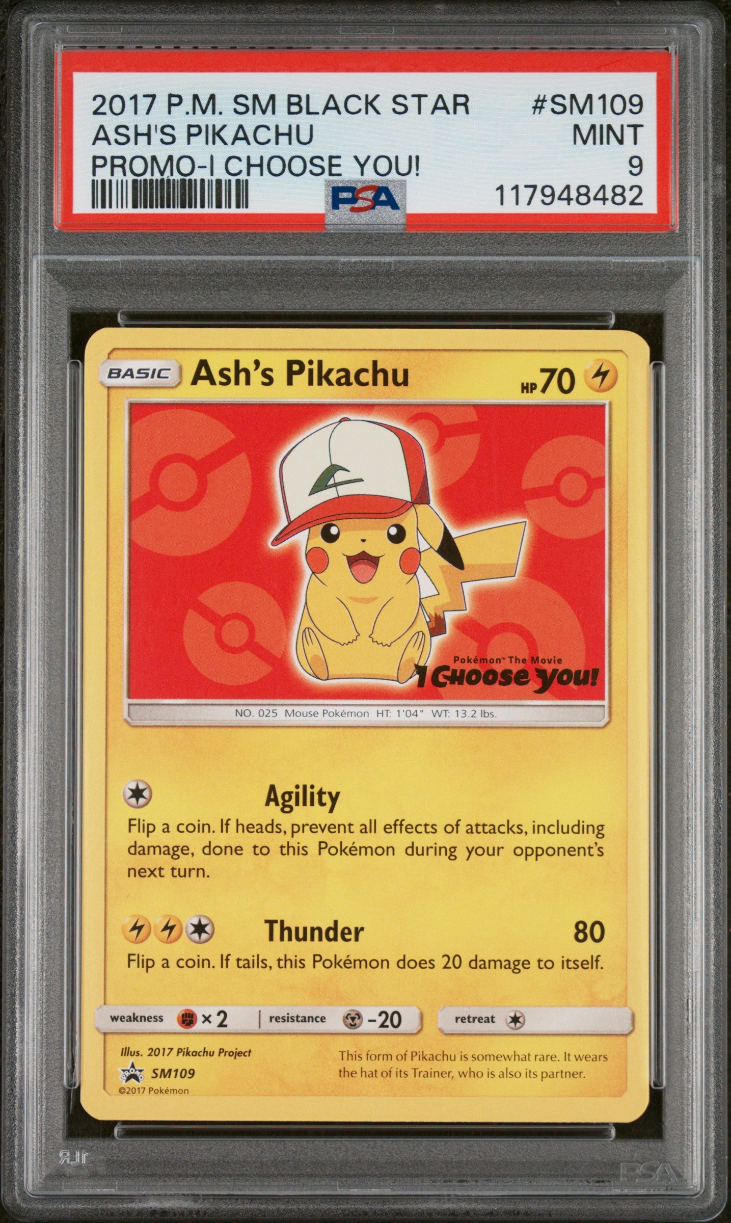 2017 Pokemon Sm Black Star Promo #SM109 Ash'S Pikachu PSA 9