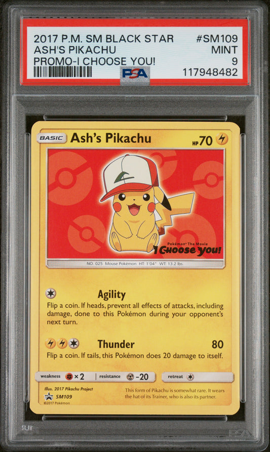 2017 Pokemon Sm Black Star Promo #SM109 Ash'S Pikachu PSA 9