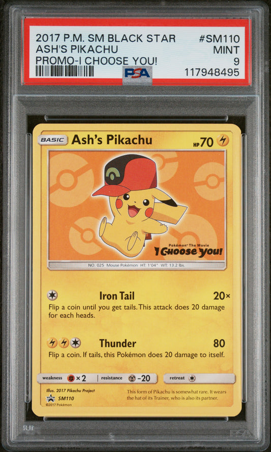2017 Pokemon Sm Black Star Promo #SM110 Ash'S Pikachu PSA 9