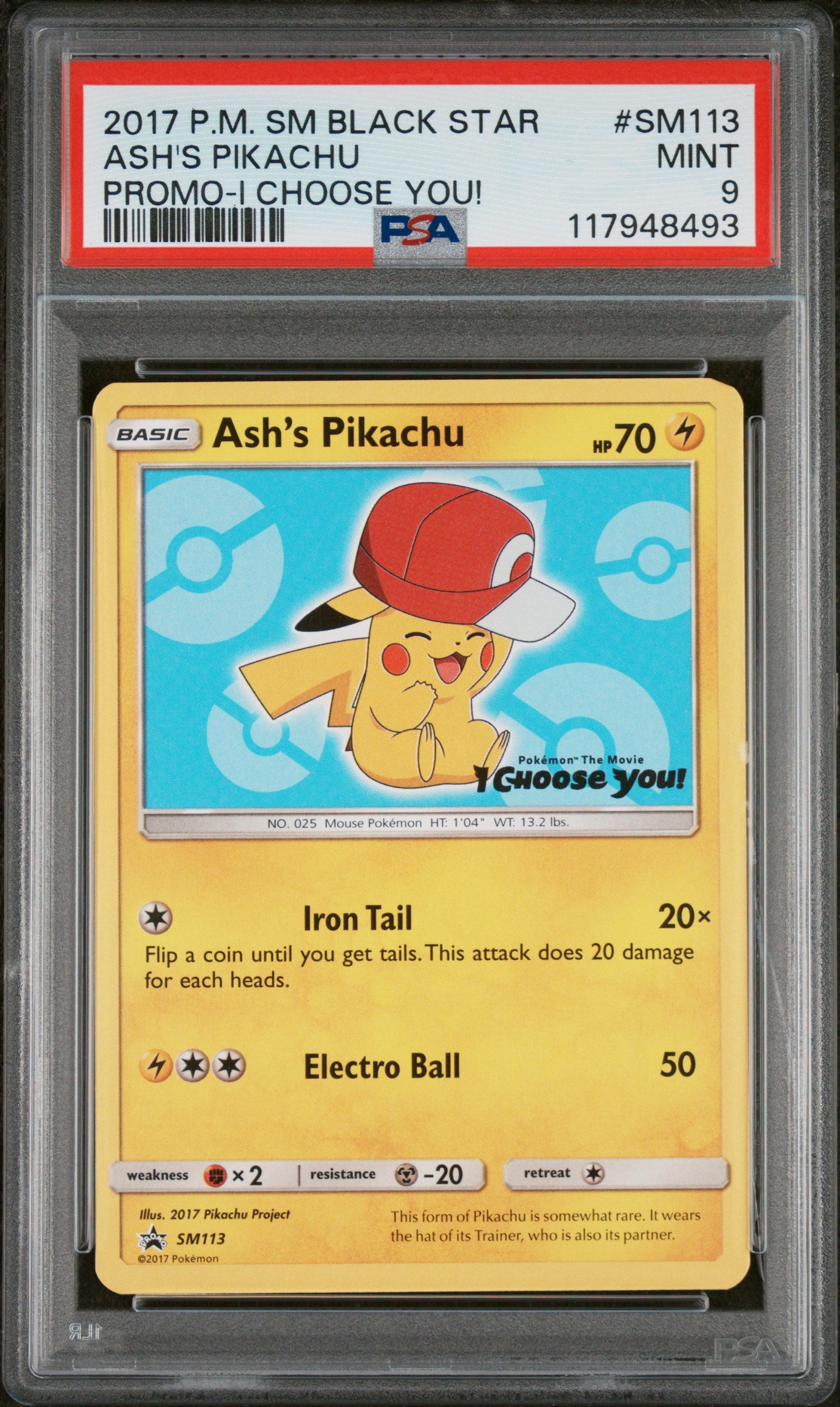 2017 Pokemon Sm Black Star Promo #SM113 Ash'S Pikachu PSA 9