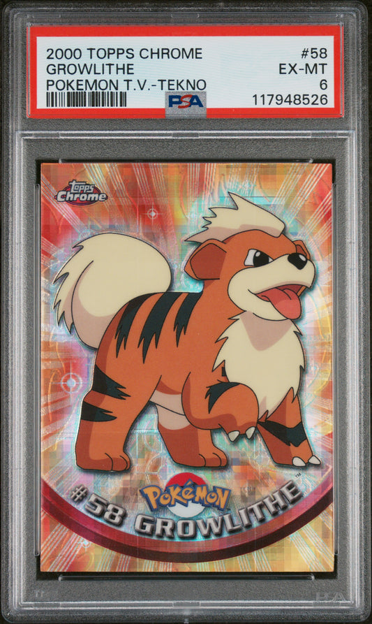 2000 Topps Chrome Pokemon T.V. #58 Growlithe PSA 6